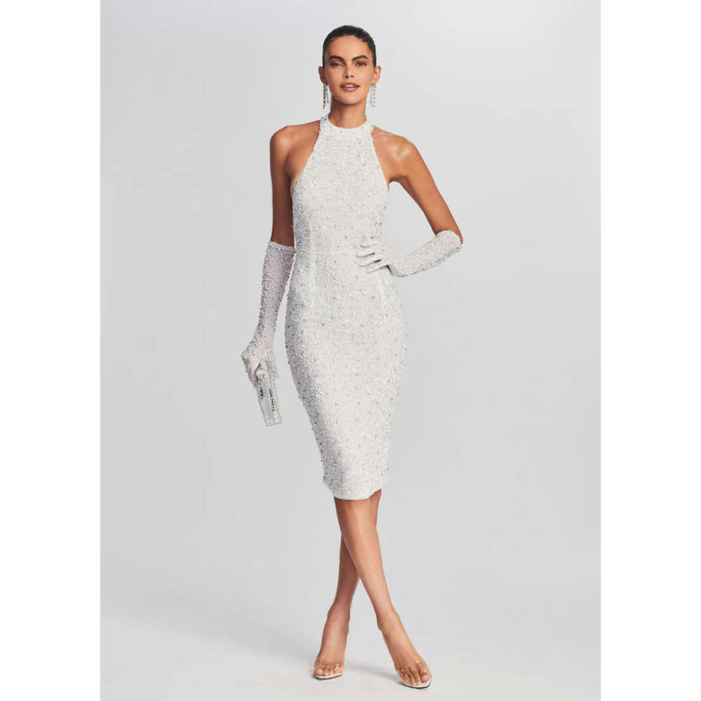 Retrofete Olivia Sequin Midi Dress in White Size Medium